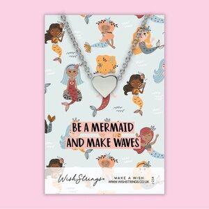 Be a Mermaid - WishString Silver Heart Necklace On Gift Card